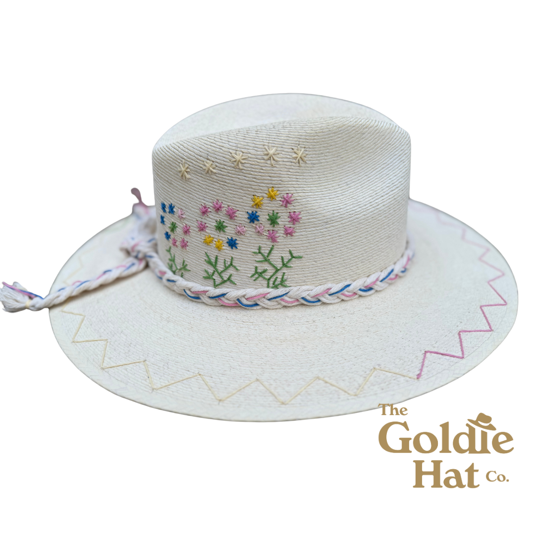 Margarita Floral Hat with Blue/Pink Band